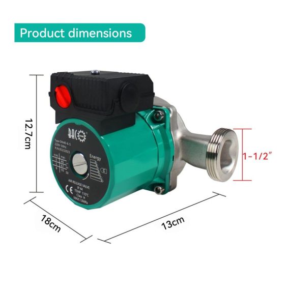 Edelstahl Wärmepumpe Heizungspumpe RS 25/6-180 - Effiziente Zirkulationspumpe für Zentralheizung (220V/50 Hz