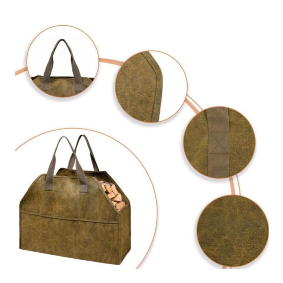 Brennholz Tragetasche aus Canvas - Praktischer Holzkorb für Outdoor Camping & Kaminholzofen - Kratzfeste Aufbewahrungstasche mit Halter für Holz Zubehör