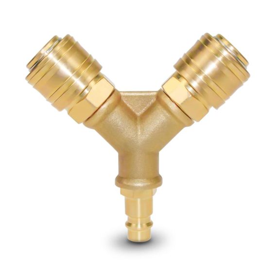 Druckluftverteiler 2-fach mit 1/4 Inch Brass Kupplungen - Hochwertiger Luftverteiler mit NW 7 Außengewinde Luftweiche und Y-Verteiler für effiziente Druckluftverbindungen