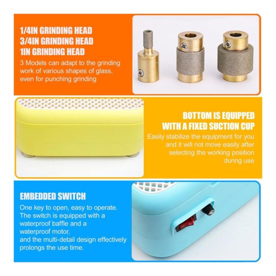 Buntglas-Set Tragbares Mini-Glasschleifer-Kit mit Schild Elektrischem Lötkolben und Glaszange - Profi-Werkzeugschnitt (Gelb