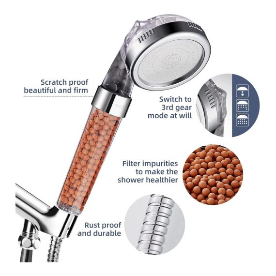 Cobbe Handbrausen-Set Hochdruck Wassersparend mit Schlauch und Filterfiltration – 3 Einstellungen für trockene Haut & Haare