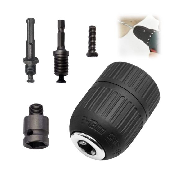 Bohrfutter Set mit 5 Schnellspannbohrfuttern SDS Plus und Sechskantschaft Adapter 2-13mm Spannbereich - Profiqualität für Normales und SDS Bohrfutter