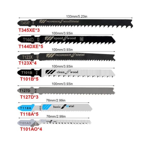 29-teiliges Stichsägeblätter-Set für Holz und Metall – Professionelles T-Schaft-Design für Bosch Dewalt Makita Milwaukee – Enthält T118A T101AO T144D T101B T123X T127D T345XF – HSS/BIM/HCS Stichsägeblätter in praktischer Kunststoffbox