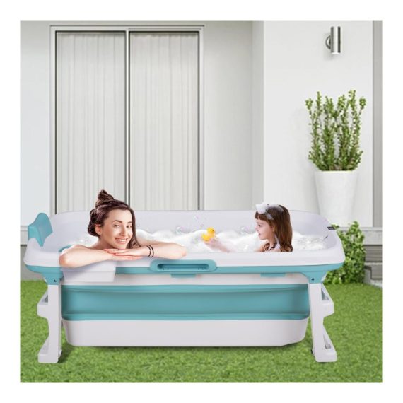 Klappbare Badewanne für Erwachsene - Platzsparende freistehende Wanne mit Seifenkorb abnehmbarer Abdeckung und Mobilität für kleine Badezimmer (130LAN