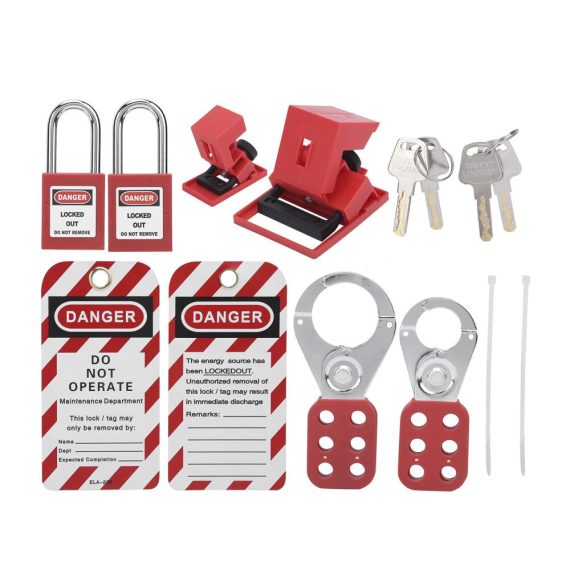 Elektrisches Lockout-Tagout-Kit mit Sicherheitsvorhängeschlössern – Multifunktionales tragbares Set inklusive Hasp-Warnschild und rotem Vorhängeschloss für sichere Abschaltungen