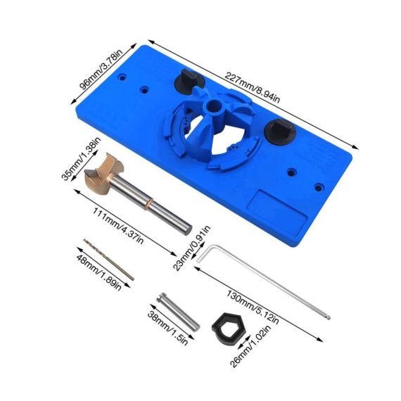 Forstnerbohrer Gobesty Topfband Bohrschablone Set - Bohrlochabstand 46/48/52mm Ø35mm Holzbohrer für Topfscharniere Verdecktes Scharnierbohrlehre mit L-Form Schlüssel