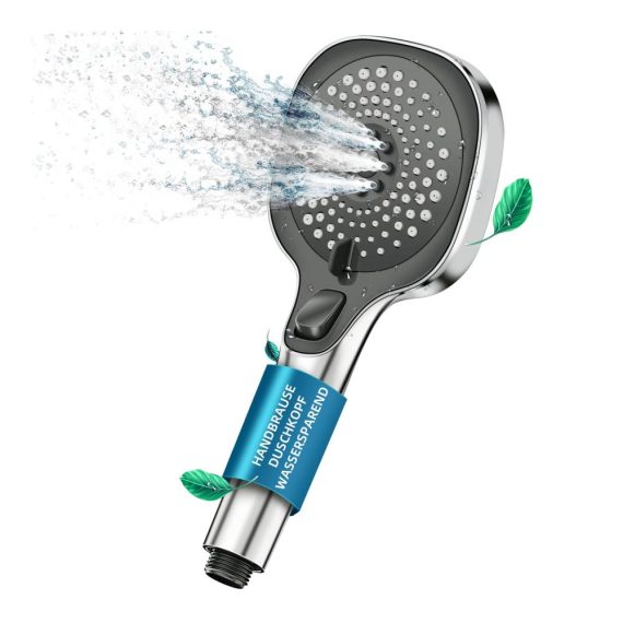 Cobbe Handbrause Wassersparend 3 Strahlarten Wasserstopp Regendusche Druckerhöhung Chrom - Ideal für Bad und Outdoor