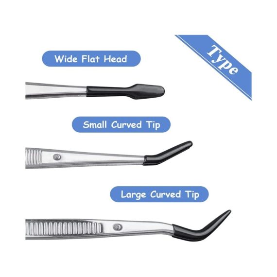 Edelstahl Pinzetten Set – 6-teiliges Industrie-Pinzetten-Kit mit PVC-Beschichtung Flacher Spitze Gebogenen und Kleinen Ellenbogenpinzetten – Präzisionswerkzeugset inklusive Gummispitzen für Basteln und mehr