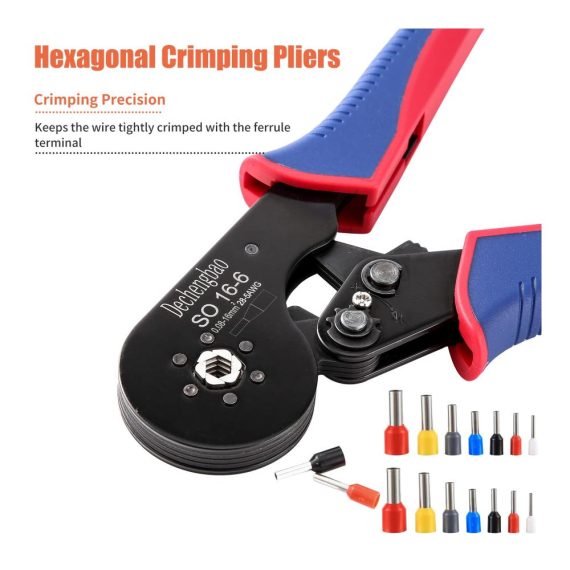 Crimpzangen Aderendhülsen-Crimpzange 16-6 mit Ratsche Sechskant-Sägezahn Bereich AWG 30-5 für präzises Crimpen (008-16 mm²) - Ratschen-Crimpzange für sicheres und effizientes Crimpen von Aderendhülsen (16-6 single crimper