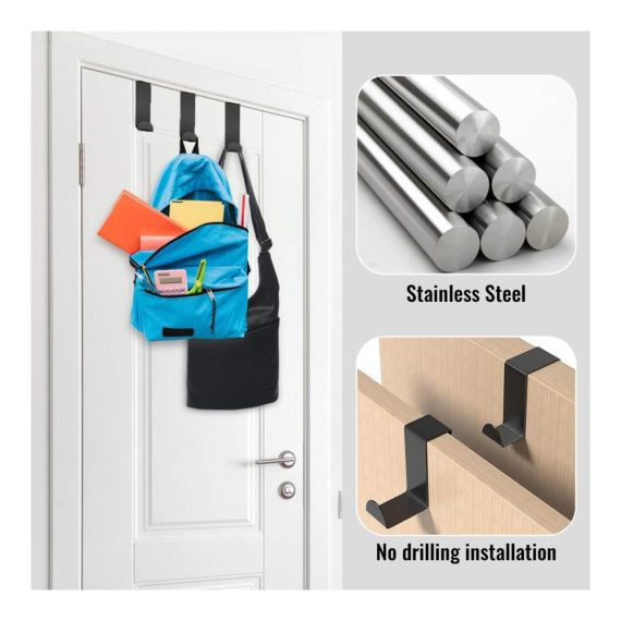 Edelstahl Türhaken 12-Stück Set - Schwarz Multifunktional Reversible Türgarderobe Haken für Küche Wohnzimmer und Badezimmer