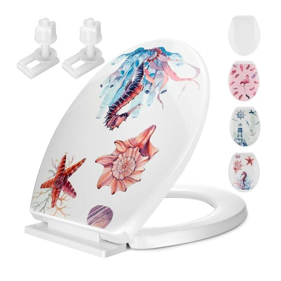 Meeresbewohner WC-Sitz mit Absenkautomatik aus pflegeleichtem Thermoplast - Komfortabler Toilettensitz mit stilvollem Klodeckel für Ihr Badezimmer