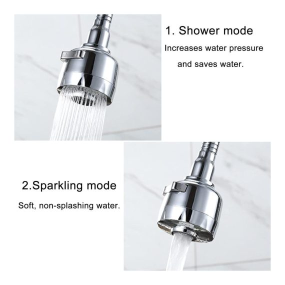 2er Set Flexibler Wasserhahn-Aufsatz mit 360° Drehung | Luftsprudler für Küchenarmaturen und Duschen | Wassersparender Strahlregler mit 2 Modi
