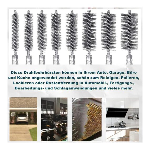 8-teiliges Set Edelstahl Drahtbürsten für effektive Reinigung Zylinder- Loch- Rund- und Kesselbürsten