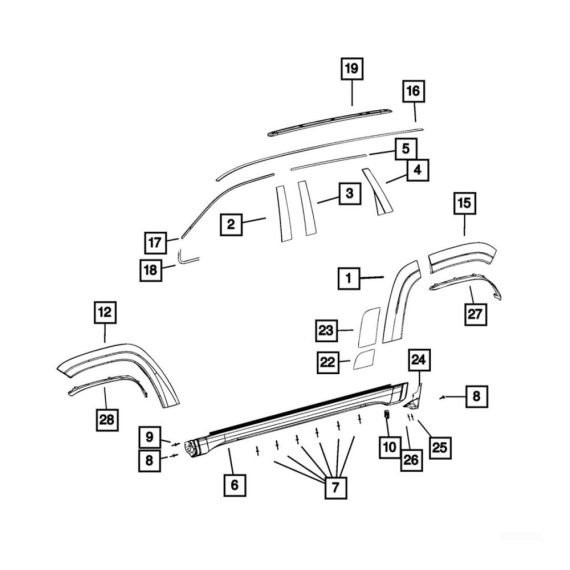 Schleifhülsen Jeep Grand Cherokee 2011–2022 Rechte Seite B-Säule Verkleidung (Teilenummer 57010444
