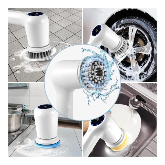 Elektrische Reinigungsbürste ERAVOR - Kabelloser Power Schrubber mit 5 Bürstenköpfen für effiziente Reinigung von Fugen Badezimmer Auto und Küche
