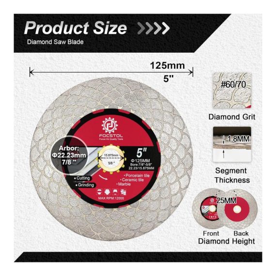 Diamant Trennscheibe 125mm für Präzisionsschnitte - Ideal für Fliesen Marmor Granit Keramik und Kunststein - Professionelles Schneiden und Schleifen - Laube 22/23mm - Hochleistungsqualität