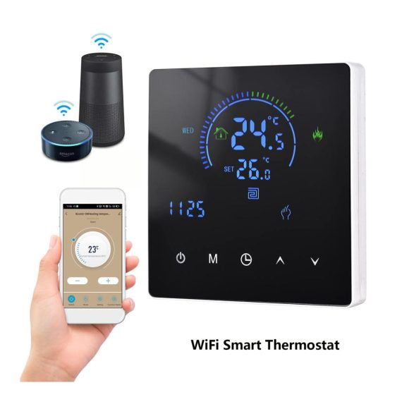 Programmierbares WiFi Smart Thermostat für Fußbodenheizung – Fernsteuerbar Tuya-kompatibel mit einstellbarer LED-Helligkeit 90-240V