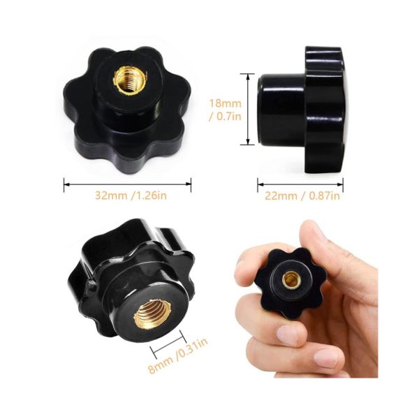 Griffmuttern M8 - 14er Pack Schwarze Sterngriffmuttern für Werkzeugmaschinen Möbeldekoration Fitnessgeräte - Rändelknopf Sternkopf Griffmuttern Klemmknopf für präzise Handhabung
