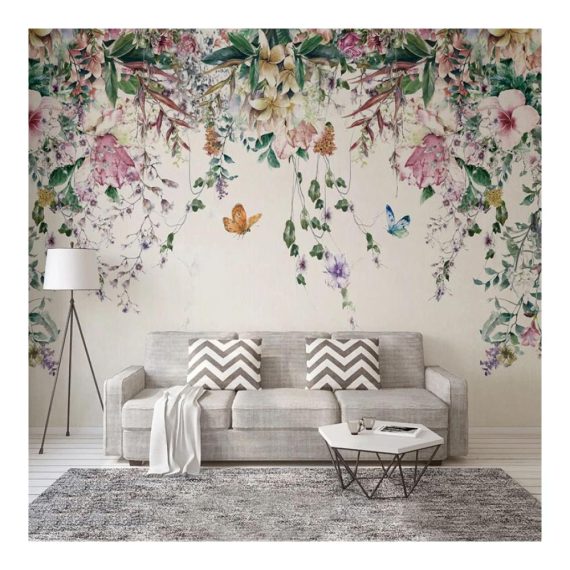 3D-Aquarell Blumen Weinrebe Selbstklebende Tapete - Idyllischer Raum Abnehmbare Tapete mit Regalfutter - Vinyltapete Rolle 189 cm x 114 cm