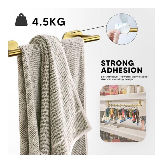 5-teiliges Badzubehör-Set aus rostfreiem Stahl – Handtuchhalter Toilettenpapierhalter Handtuchring Handtuchhaken selbstklebend ohne Bohren für Küche und Bad goldfarben