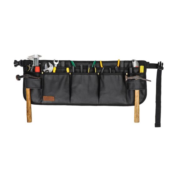 Werkzeuggürtel mit Entriegelungsschloss - Robust Abnehmbar Verstellbar | Arbeitsgürtel & Schürze für Elektriker Schreiner Bau & Autoreparatur - 13 Taschen (Schwarz