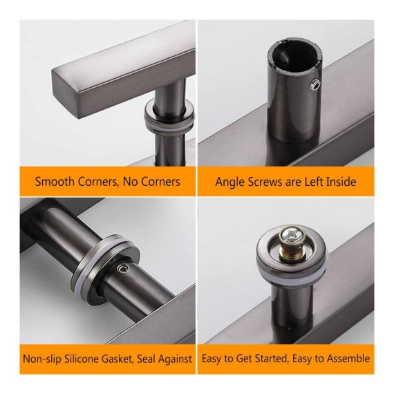Edelstahl Scheunentor-Hardware-Kit mit quadratischem H-förmigem Doppelseitigem Eingangstürgriff - Moderne Türklinken für Innen- und Außenbereiche Push-Pull-Türgriff-Set für Duschglaseingänge (Chrom 80 cm/315 Zoll