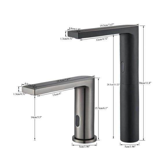Smart Sensor Wasserfall-Wasserhahn in Gun Grey für Badezimmer - Automatischer Touch-Wasserhahn Becken-Deckmontage Heiß-Kaltwasser-Mischbatterie ideal zum Töpfefüllen (1 UK Gun Grey Short