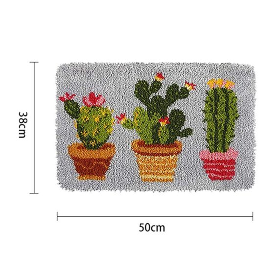 DIY Cactus Latch Hook Rug Kit for Needlework & Embroidery - JeeKoudy Carpet Tapestry with Button Pack