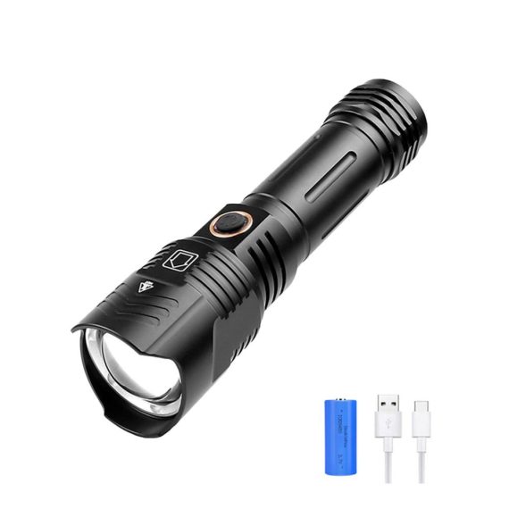 8000 Lumen XHP90 LED Taschenlampe - Taktische Taschenlampe mit USB-Wiederaufladung 5 Modi und Zoomfunktion - Perfekt für Camping und Wandern (Akku inklusive