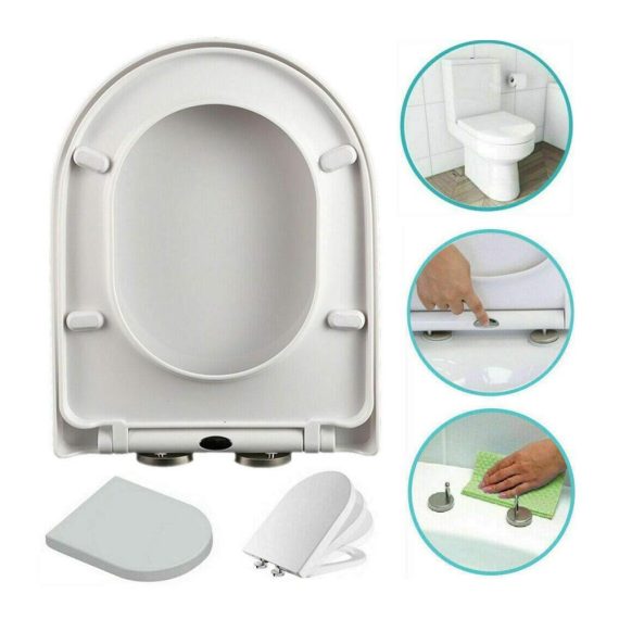 Duroplast WC-Sitz D-Form mit Absenkautomatik Quick-Release Antibakteriell - Hochwertiger Toilettendeckel für Stabilität und leichte Reinigung