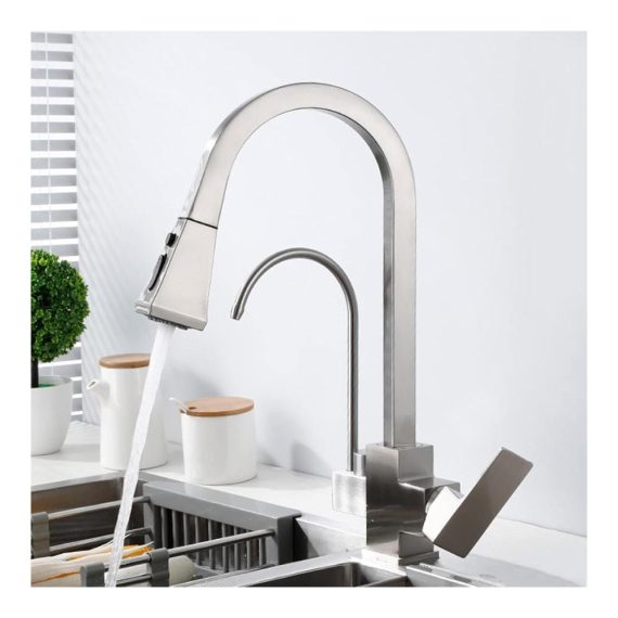 3-in-1 Ausziehbarer Küchenwasserhahn mit Touch-Funktion und 3 Sprühmodi - Wasserfilter Trinkwasserhahn und Chrommischbatterie (Gebürstetes Nickel