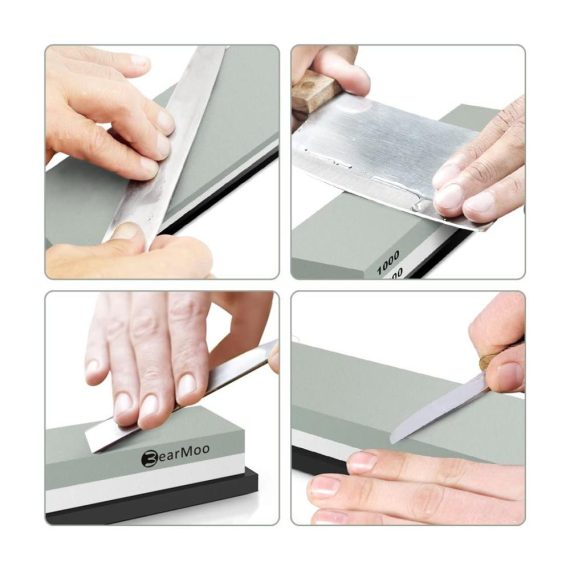 BearMoo Schleifklötze Premium 2-IN-1 Wetzstein für Messer Körnung 1000/4000 mit Silikonhalter - Optimale Schärfe und rutschfester Halt