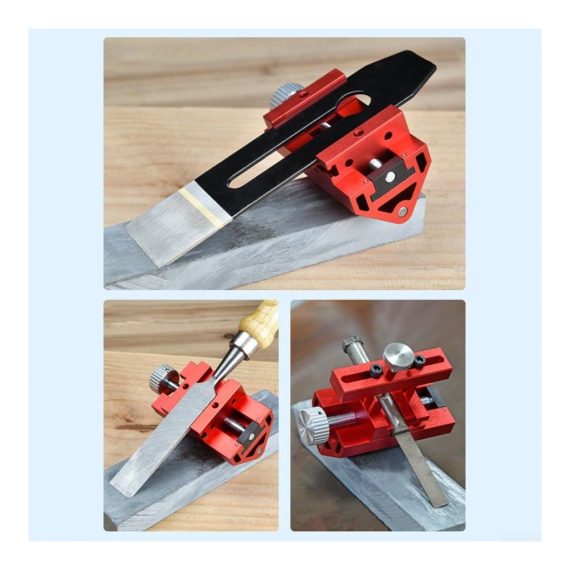 Naturschleifsteine mit präziser Schleifführung - Profi-Winkelschärfer aus Aluminiumlegierung für Holzbearbeitung mit Schneideklingen und Honwinkelführung in Rot