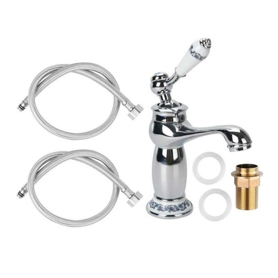 Antike Retro Messing Mischbatterie - Exklusive Vintage Porzellan Wasserhahn für Bad und Küche Einhebelmischer Armatur in Silber