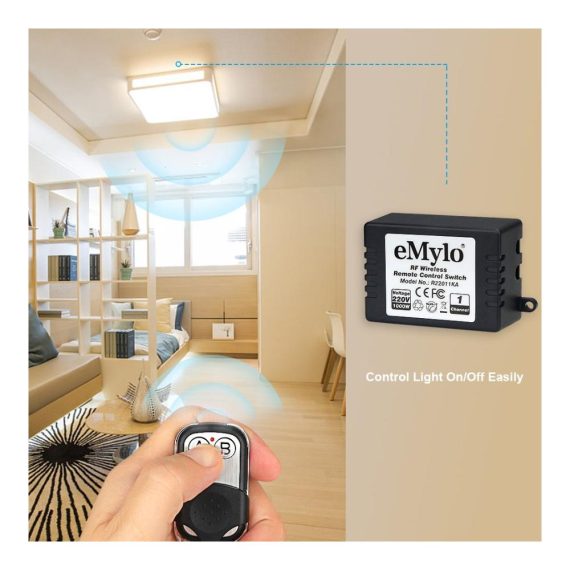 1000W Fernbedienungsrelaisschalter für Garagentore - Funkrelais mit Ein/Aus-Schalter für Licht/Rollladen - 2 x 1 Kanal kompatibel mit 220V-240V