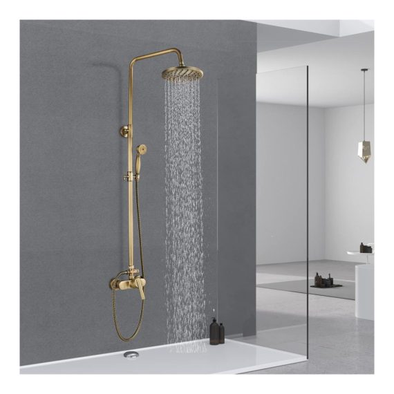 Antikes Messing Duschsystem | Höhenverstellbare Duschsäule mit 8 Zoll Kopfbrause und Handbrause | Duscharmaturenset für Badewannen | Modernes Duschset 80~120 cm | Premium Qualität für ein entspannendes Badeerlebnis