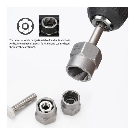 15-teiliges Steckschlüsselset mit Spiralprofil Schraubenausdreher Bolzenextraktor Antrieb Innenvierkant Sockeladapter