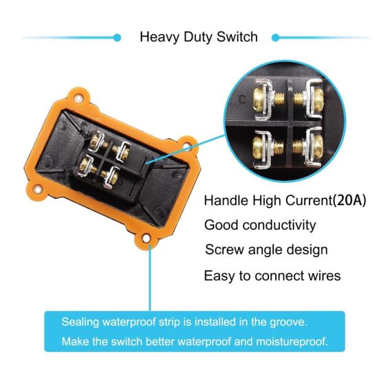 IP67 Wasserdichter Druckschalter - 16A/250V 20A/125V AC DPST 4-poliger Kabelschalter mit LED-Rotlicht für Außeneinsatz