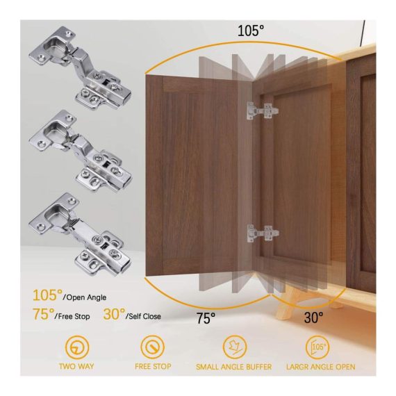 12er Set Soft-Close Falttürscharniere aus Kaltgewalztem Stahl - Nickelbeschichtetes Topfscharnier-Kit für Küchen- und Schranktüren (Standardgröße Abnehmbar