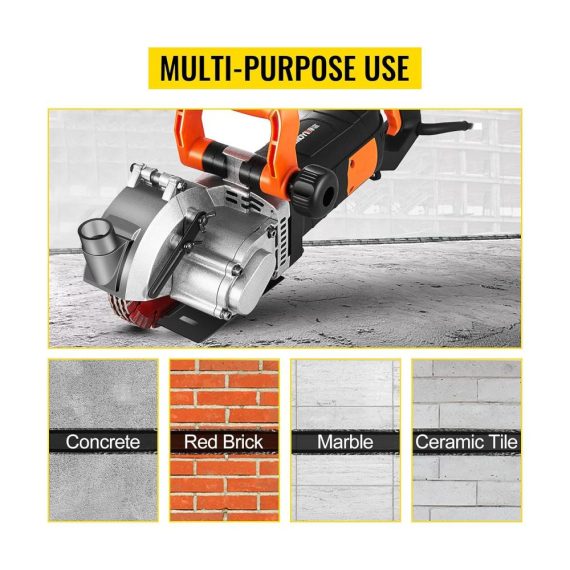 Wandfräse BuoQua 4800Watt - Nutfräsen Maschine für Ziegel Granit Marmor Beton - 5000 U/min 42mm Schnitttiefe - Inklusive 5 Sägeblätter