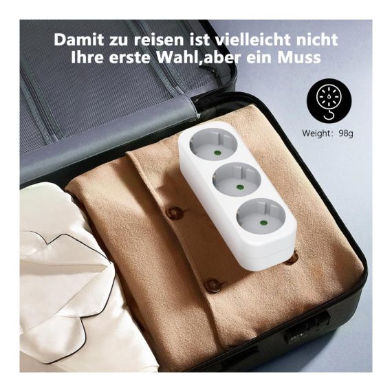 3-fach Steckdosenadapter Tragbarer Mehrfachstecker für Büro und Zuhause - 3680W Konverter mit EU-Stecker und Wandplatte Weiß