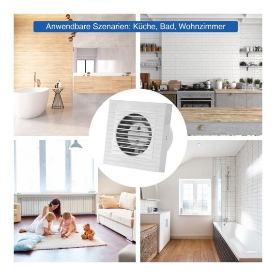 Leiser Ø100mm Badlüfter 130m³/h - Effizienter Wandventilator für Badezimmer & WC Weiß - Abluftventilator mit Rücklaufklappe für Entfeuchtung und Belüftung