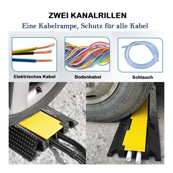 Bodenabdeckung 2-Kanal Kabelbrücke 100x25x5 cm - Überfahrschutz für Draußen - Gummikabelschutz bis 6614lbs - Kabelkanal & Protector