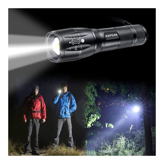 1000 Lumen LED Taschenlampen Set - Wasserdichte Zoombare Campinglichter mit 5 Lichtmodi - Batteriebetrieben Ideal für Outdoor Wandern Notfall - Kompakte Handleuchten 2 Stück