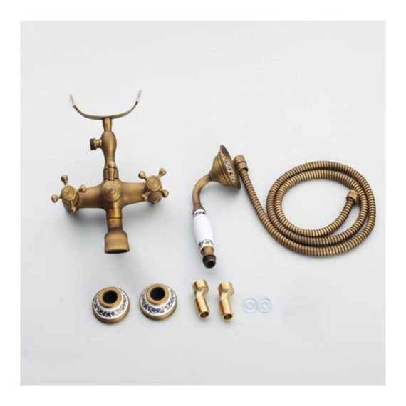 Antik Messing Wandmontage Badewannenarmatur mit Handbrause im Retro-Stil – Zwei Griffe Duscharmatur für eine stilvolle Badeerfahrung