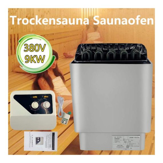 Cozyel 9KW Elektro Saunaofen - Wandmontage Edelstahlmantel Außensteuerung - Ideal für 9-14m³ Saunaräume Zuhause SPA & Dusche - 380V Trockensauna Heizung (32-210 ℉
