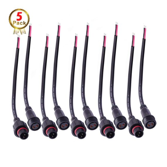 LED Verlängerungskabel YETOR - Wasserdichte 2Pin 2Core IP68 Steckverbinder mit 16AWG 20CM Kabel für LED Lichtleisten - Männliche und weibliche Stecker 5 Paare