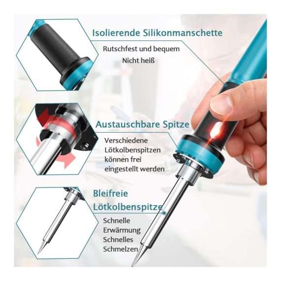 Akku-Lötkolben Set Kabelloser Lötkolben mit einstellbarer Temperatur superschnellem Aufheizen für Elektronik Heißschneiden und Brandmalerei (Ohne Akku