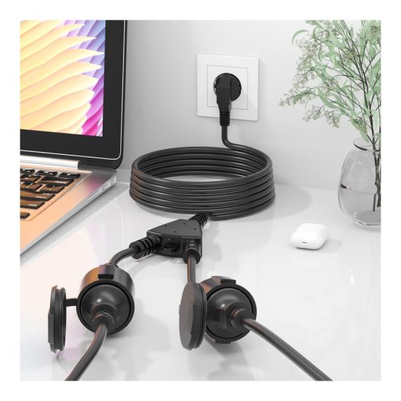 5m Verlängerungskabel mit Doppelstecker für Outdoor-Steckdosen - Schwarz 15mm² Stromkabel 2-fach Steckdose inklusive
