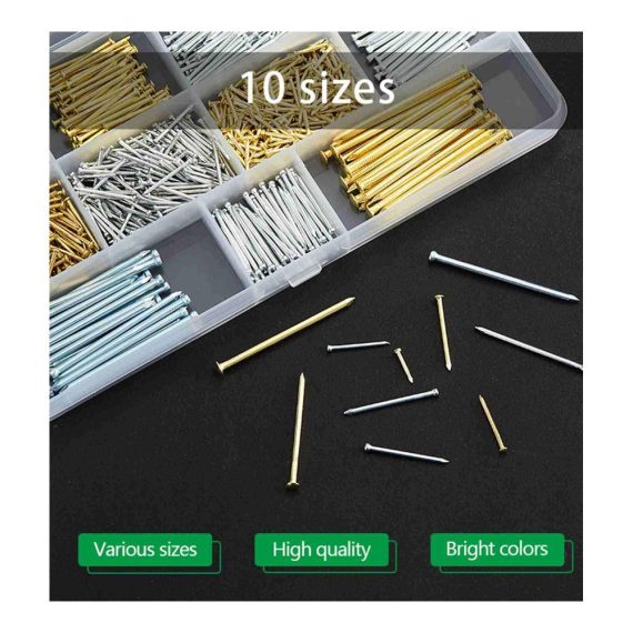 Nägel Litorange 900 Stück Set - Hochwertige Stahlnägel (13-35MM) in 10 Größen für Beton Holzbearbeitung und DIY-Dekoration - Verkupferte Rundkopfnägel und verzinkte Nägel ohne Kopf - Wandnägel ideal für Bildaufhänger